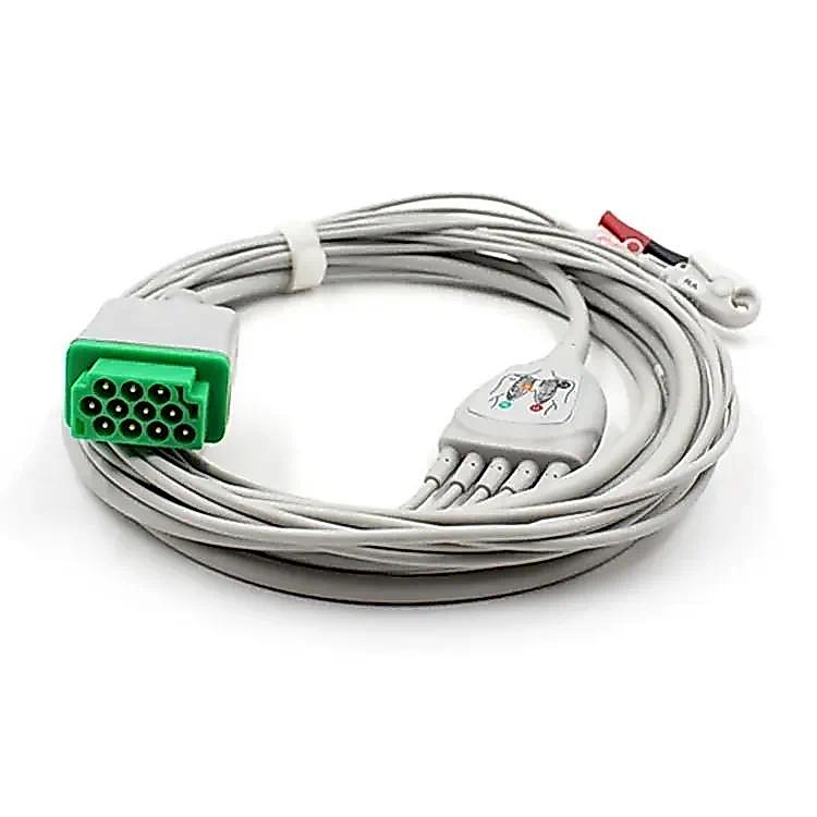 【QJ】GE ECG Monitor Lead Cable 5 Lead ecg cable with lead wire Clip AHA for GE Marquette Dash Pro 400