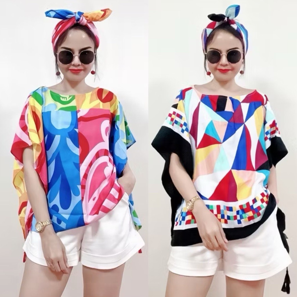 เสื้อโบฮีเมียนงานใส่สบายสาวอวบใส่ได้ ไม่ร้อนเนื้อผ้าโพลีเอสเตอร์ สีสันแบบจี้ดๆโดนๆ