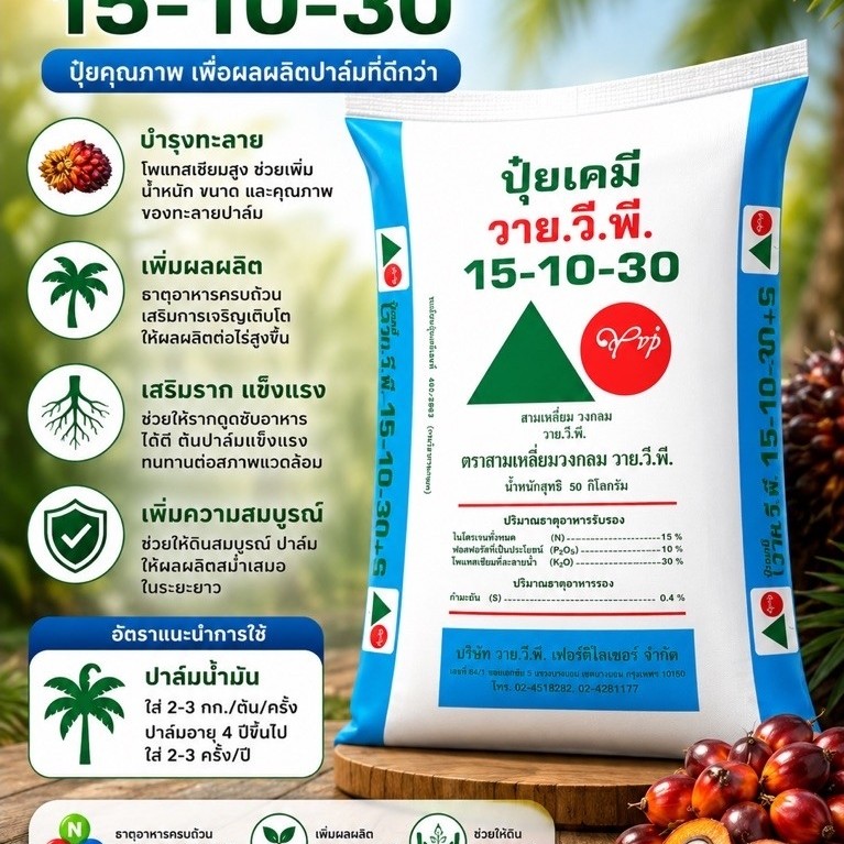 (แบ่งขาย 1 กก.) ปุ๋ยเคมี วาย.วี.พี. 15-10-30 ปุ๋ยปาล์ม