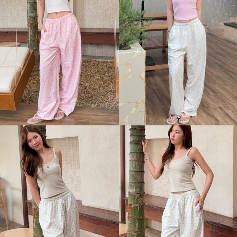 BABEJUB.X l PEONY PANTS กางเกงลายดอกไม้ มีเชื่อกรูดข้างใน ผ้าดีมากก ไม่บางงงง