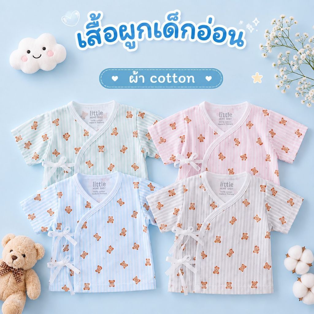 (งานไทย พร้อมส่ง) เสื้อผูกเด็กเเรกเกิด 1 ชุด สำหรับเด็ก 0-3เดือน ผ้าคอตตอน น่ารัก ลูกสาว ลูกชาย