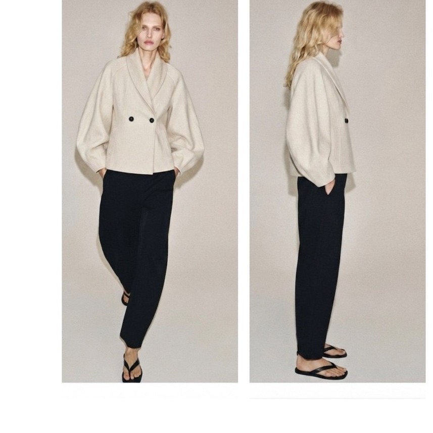 ZARA Shorts coat เสื้อโค้ทสีครีม ผ้านุ่ม กันหนาวได้ 5-10 องศา งานแท้
