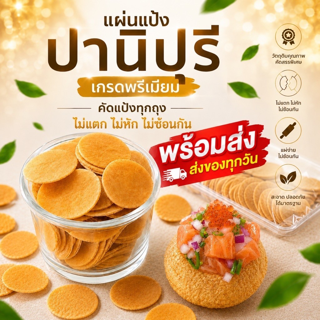 Pani puri แป้งปานิปูรี 50 ชิ้น (120 g.) เกรดพรีเมียม >>> คัดแป้งทุกถุง ไม่หัก ไม่แตก ไม่ติดกัน