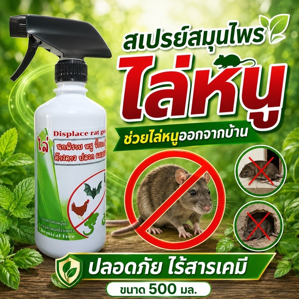 ไล่หนู ไล่นก ไล่จิ้งจก ไล่งู (MG-500) ไล่ค้างคาว 450ml ไล่มด แมลงสาบ แมงมุม ฯลฯ
