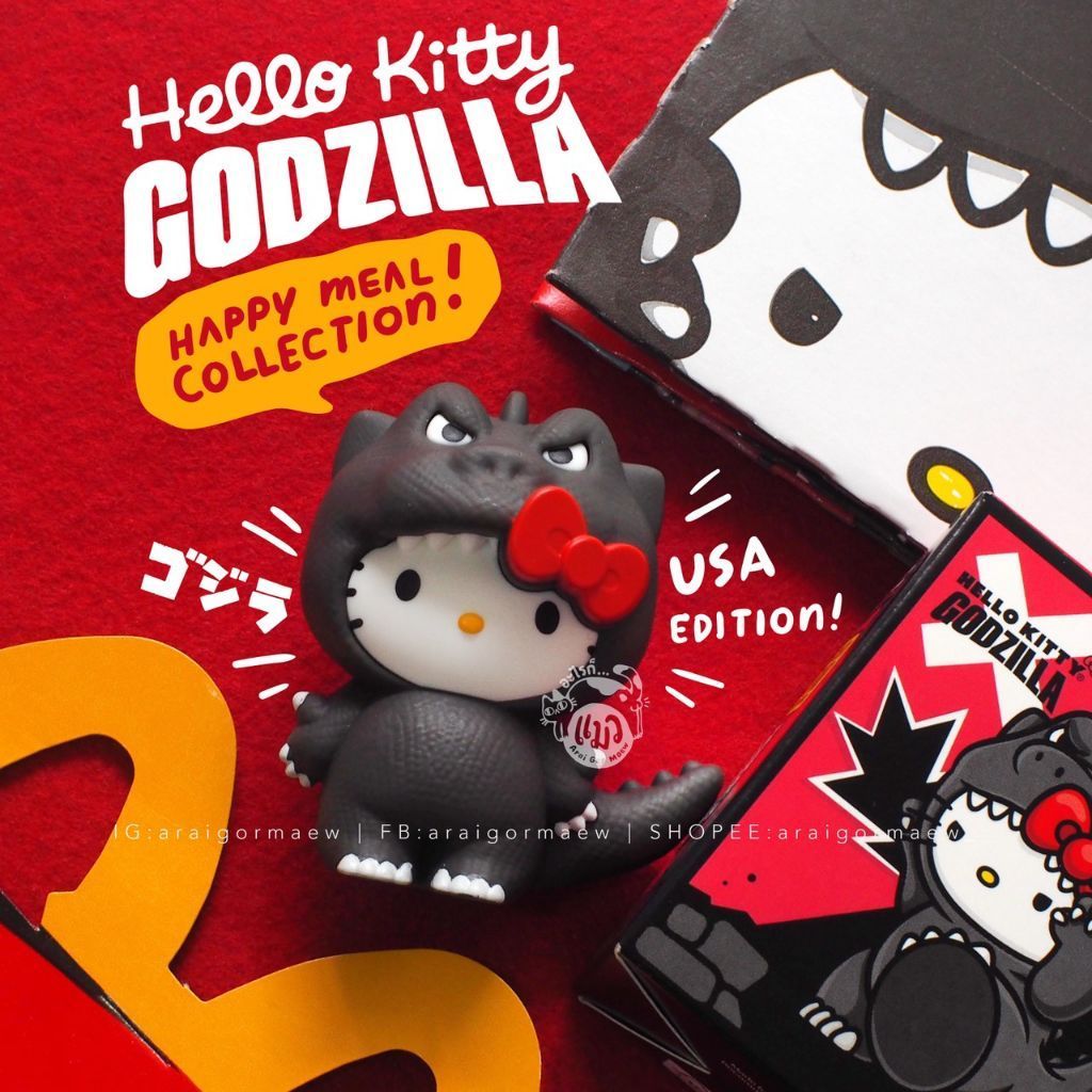ของแท้ McDonald's USA พร้อมส่ง โมเดลน้องคิตตี้ ก็อตซิลล่า McDonald's X Sanrio X Godzilla : Happy Meal Collection