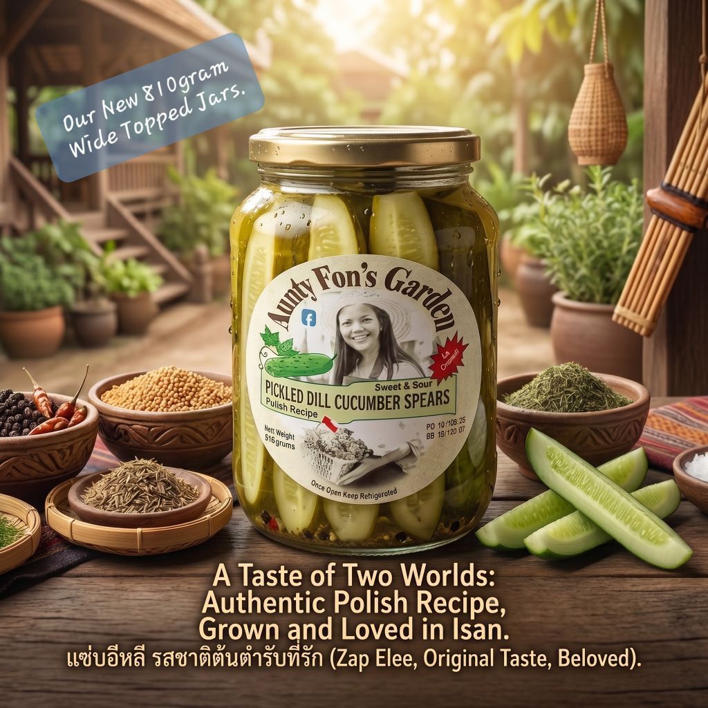 'Aunty Fon's Garden' Pickled Dill Cucumber Spears. "New Size": 810 ml wide neck jars.