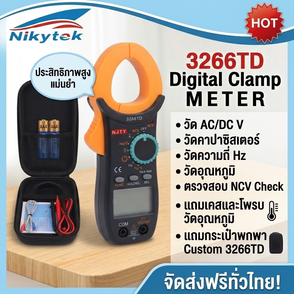 ถูกมาก! มิเตอร์วัดไฟ3266TD Digital Clamp Meter มัลติมิเตอร์ วัดอุณหภูมิ วัดเฮิร์ท แคล้มมิเตอร์ ฮิต!