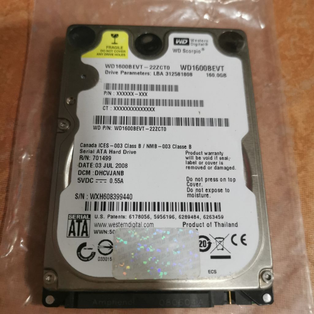 Hdd​ Notebook​ 2.5 WD 160GB มือสอง​ ครับ🏉