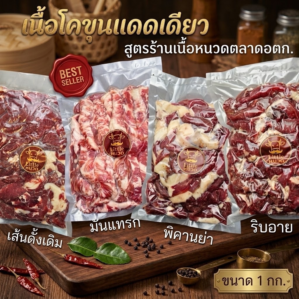 เนื้อโคขุนแดดเดียว 1 กก. สูตรร้านเนื้อหนวดตลาดอตก.