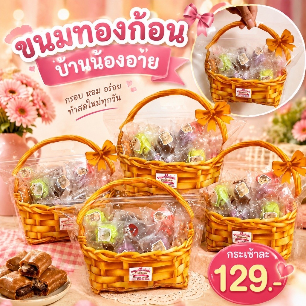 ขนมทองก้อน ยกห่อ หิ้วละ 30เม็ด ขนมทองก้อนบ้านน้องอาย