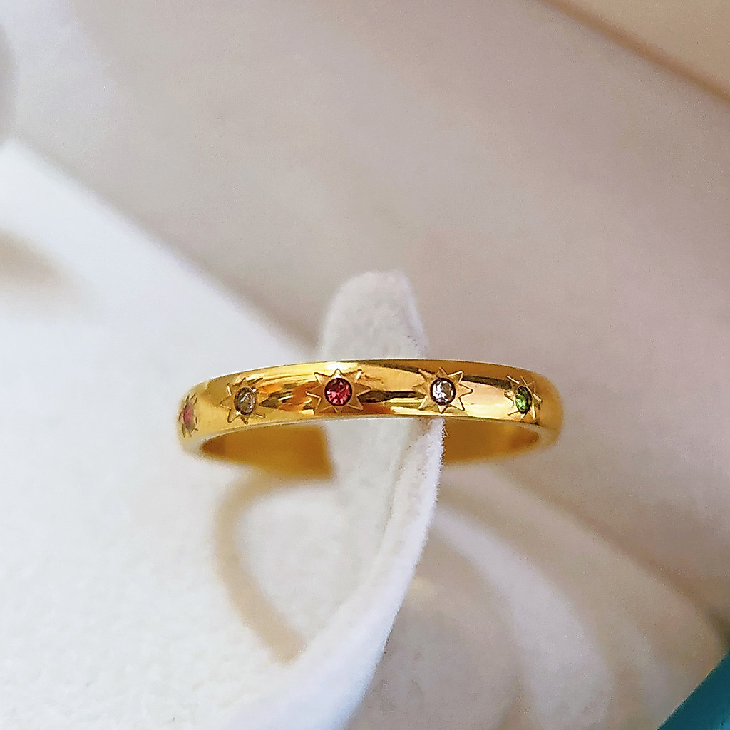 Vnox خاتم ذهب 18K مقاوم للماء بحجر سترين صناعي — صورة 7