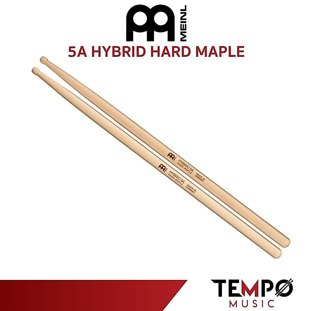 ไม้กลอง Meinl Hybrld 5A Hard Maple ขนาด 5A หัวไม้จะเป็นกึ่งทรงถัง และทรงหยดน้ำ ให้เสียงที่คม และเป็นเม็ด