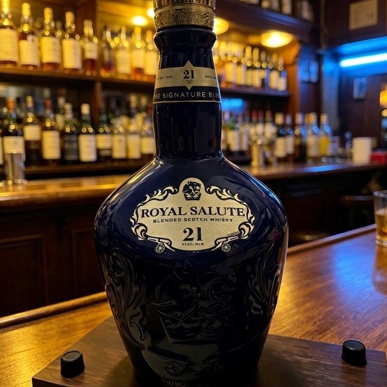 Royal 21  ขวดเปล่าเซรามิกสีน้ำเงินกรมท่าของวิสกี้ Royal Salute 21 Years Old (The Signature Blend)