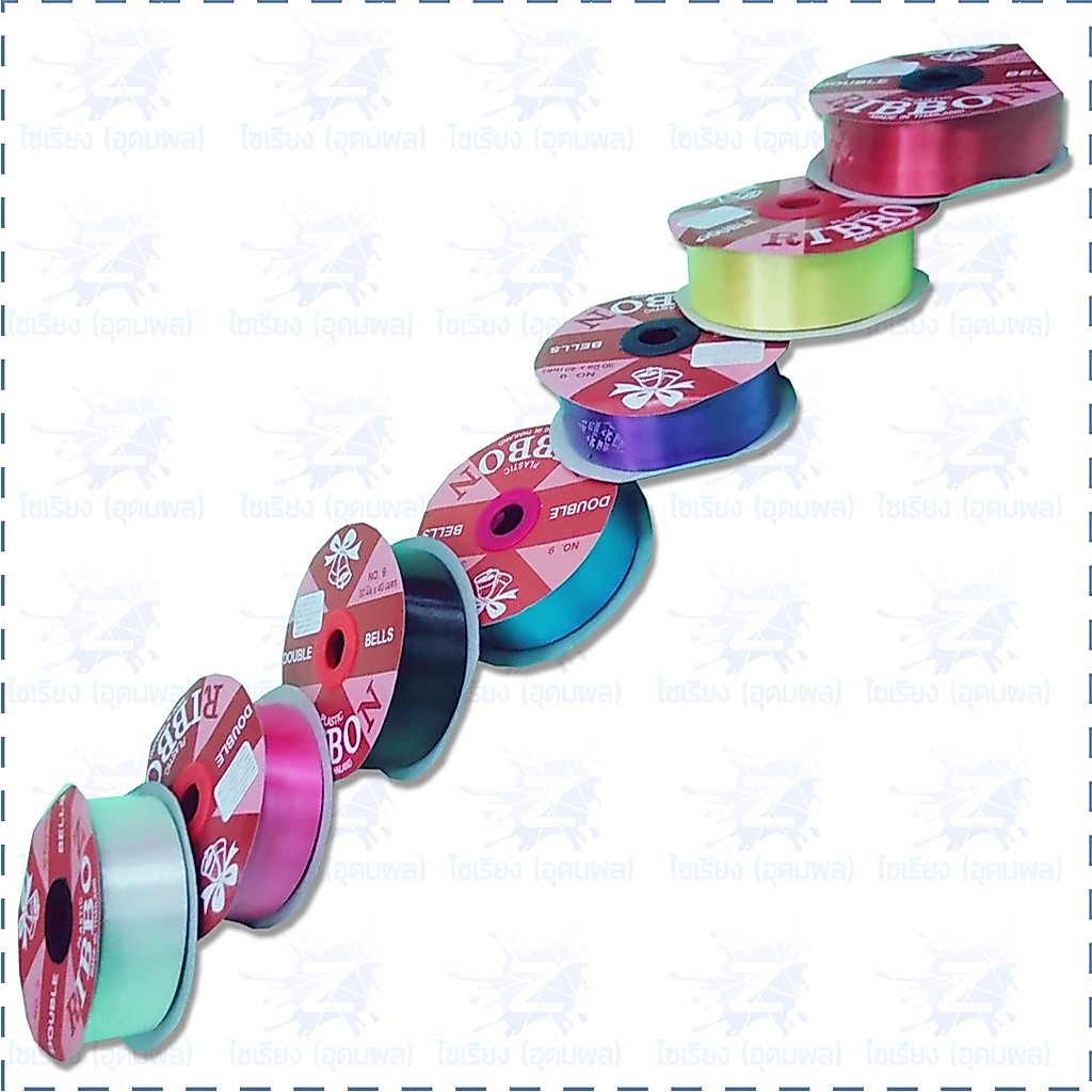 ริบบิ้น NO.9 กว้าง30มม. ยาว40 เมตร ตราระฆัง PLASTIC RIBBON  1 ม้วน
