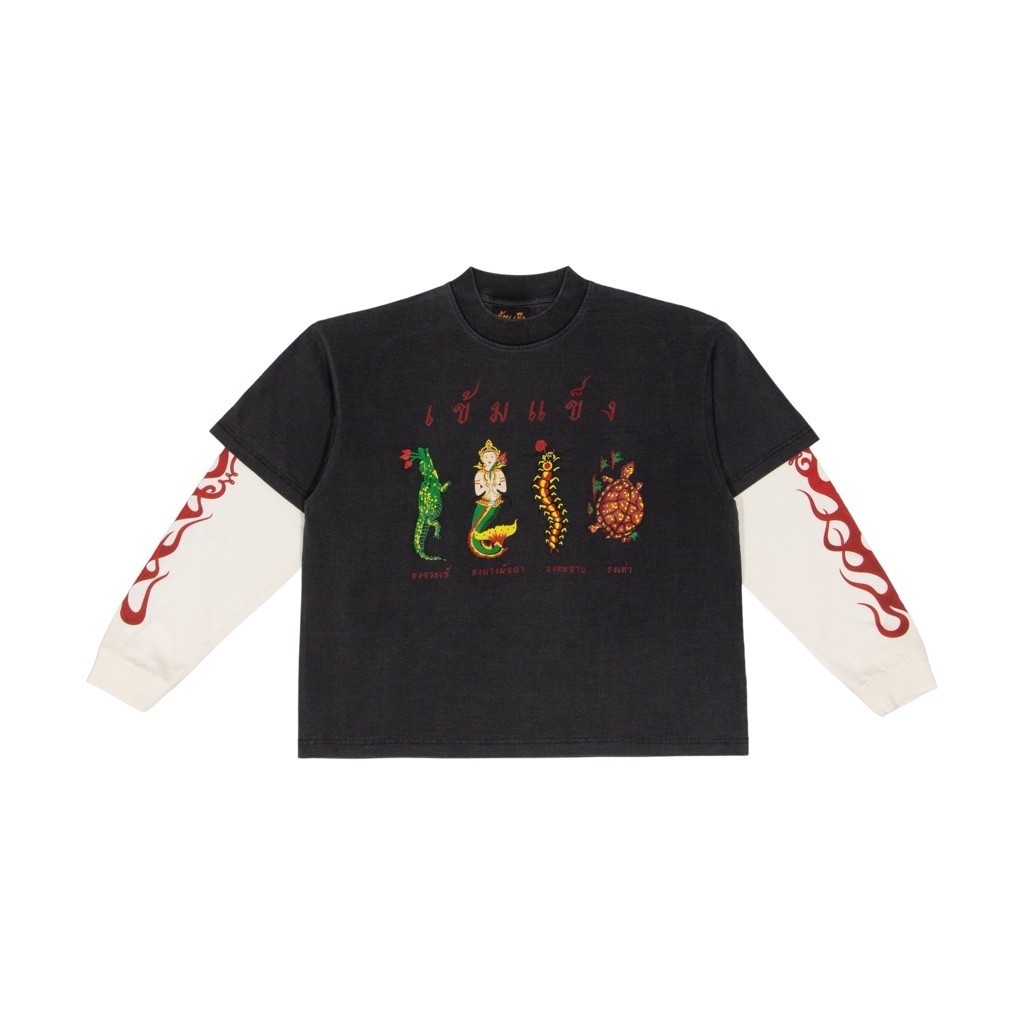 เข้มแข็ง Raglan sleeve “เสื้อแขนต่อ” เข้มแข็ง ธงกฐิน + แขนยันต์ไฟ ทรง Boxy