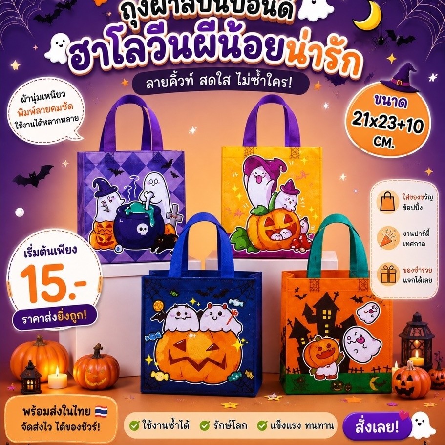 A794 ถุงของขวัญ ถุงช้อปปิ้ง ถุงขนาด A4 A5 ลายการ์ตูน ฮาโลวีน คริสมาส พร้อมส่งในไทย.