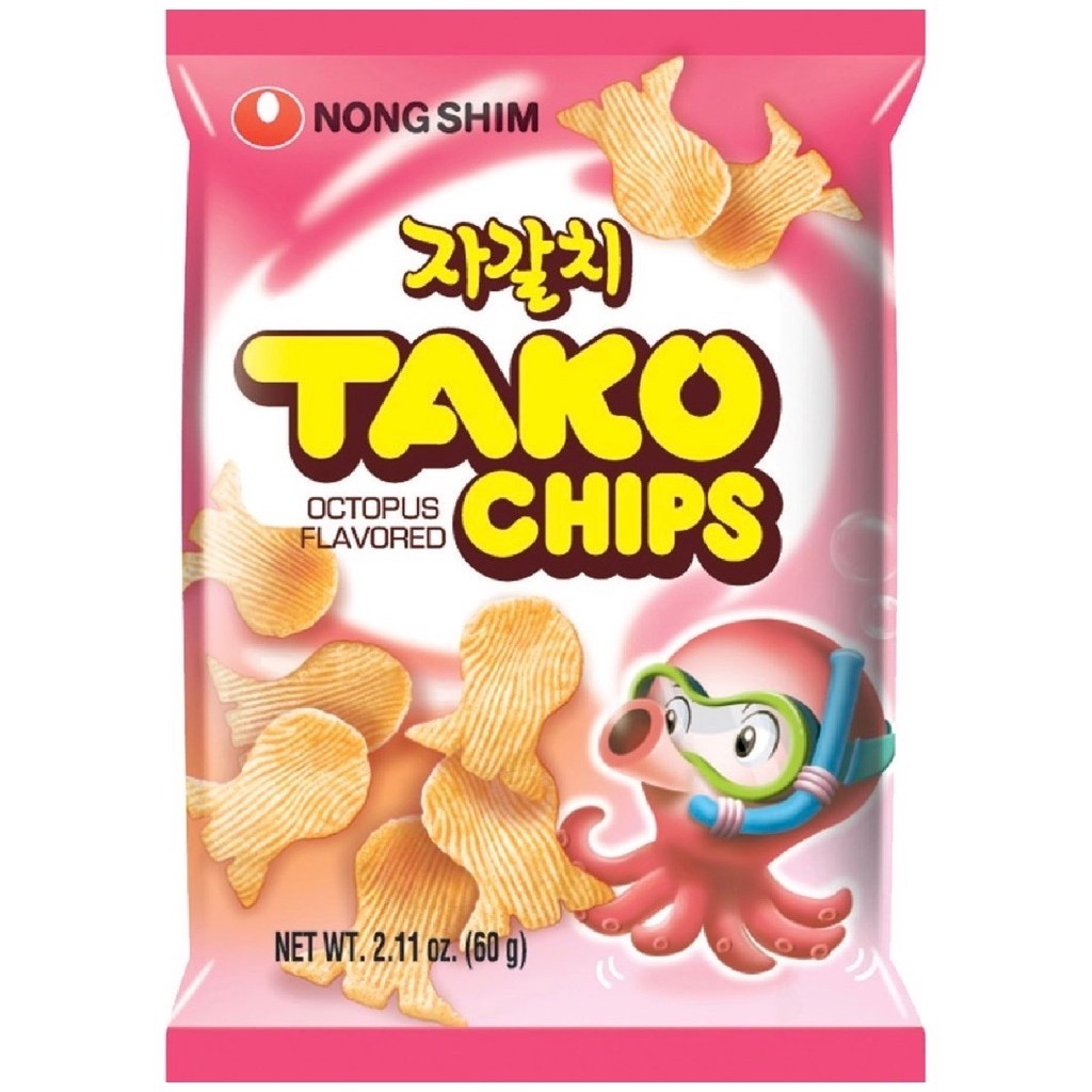 W นงชิม ทาโกะ ชิปส์ ขนมอบกรอบรสปลาหมึกยักษ์ Nongshim Tako Chips 60g