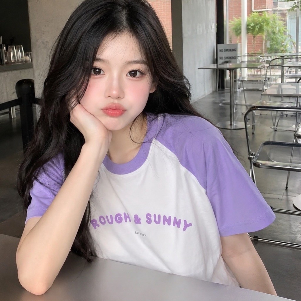เสื้อยืดผู้หญิงเข้ารูป คอกลม ทรงสลิม แขนRaglan สไตล์เกาหลี Y2K ผ้านิ่มใส่สบาย 100%Cotton