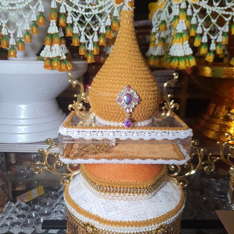 พานพุ่มใส่เงินกฐิน พานกล่องใสใส่ธนาบัตรใส่ได้มากถึง300ใบ