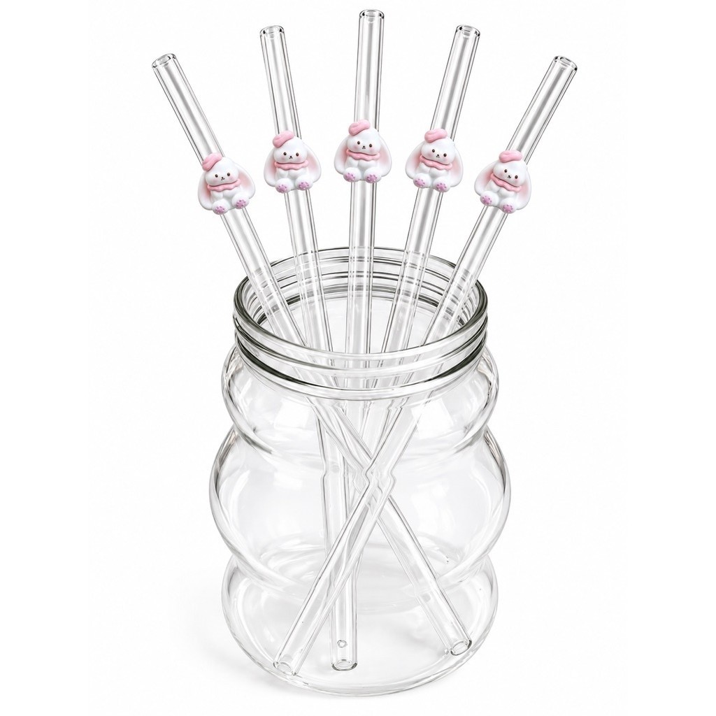 หลอดแก้วใสลายน้องหมาพาสเทล 🐶🎀 | Cute Puppy Glass Straw by Matcha & Things