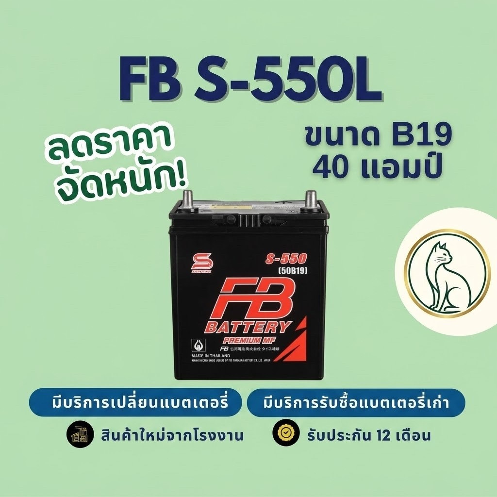 FB Battery S550L (50B19) แบตเตอรี่รถยนต์ แบตเตอรี่รถเก๋ง แบต 40 แอมป์ ไฟแรง ใหม่จากโรงงาน มีรับประกั