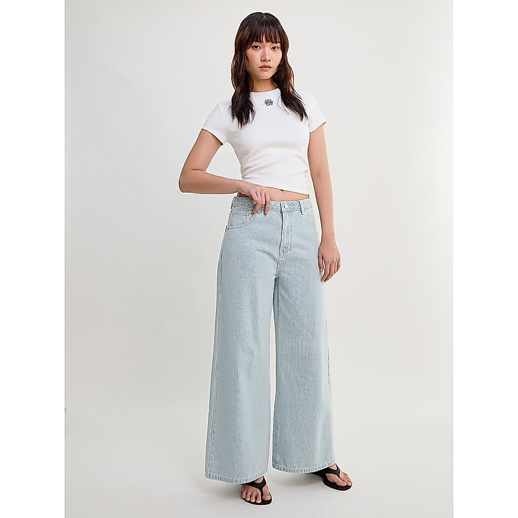 [Pomelo] กางเกงยีนส์ลายทาง / Ribbed Wide Leg Jeans