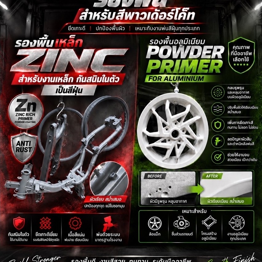 🔥ส่งด่วน 🔥 สีฝุ่น powder coating สีรองพื้นกันสนิม Znic Primer ปรับผิวให้เนียน กันสนิมและกลบหลุมอากาศก่อนพ่นสีจริง