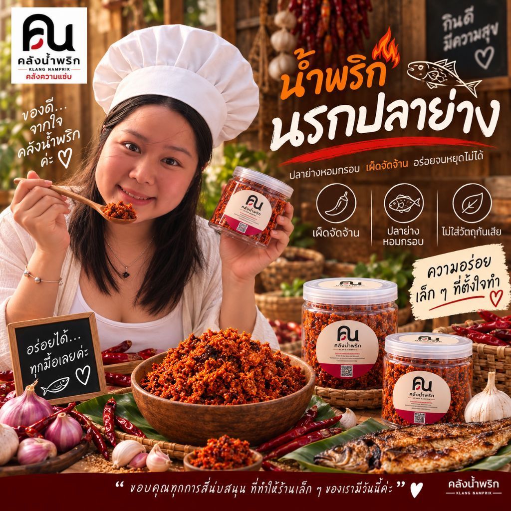 น้ำพริก นรกปลาย่าง  100g ฝาซีลสุญญากาศเปิดง่าย ฝาครอบ 2 ชั้น หอมปลาย่าง รสจัดจ้าน เผ็ดถึงเครื่อง - คลังน้ำพริก 🔥