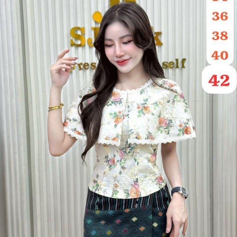 เสื้อผ้าฝ้าย ใส่ไปทำบุญ ใส่ไปวัด แบบป้ายข้าง ลายลูกไม้ พร้อมจัดส่งน่า