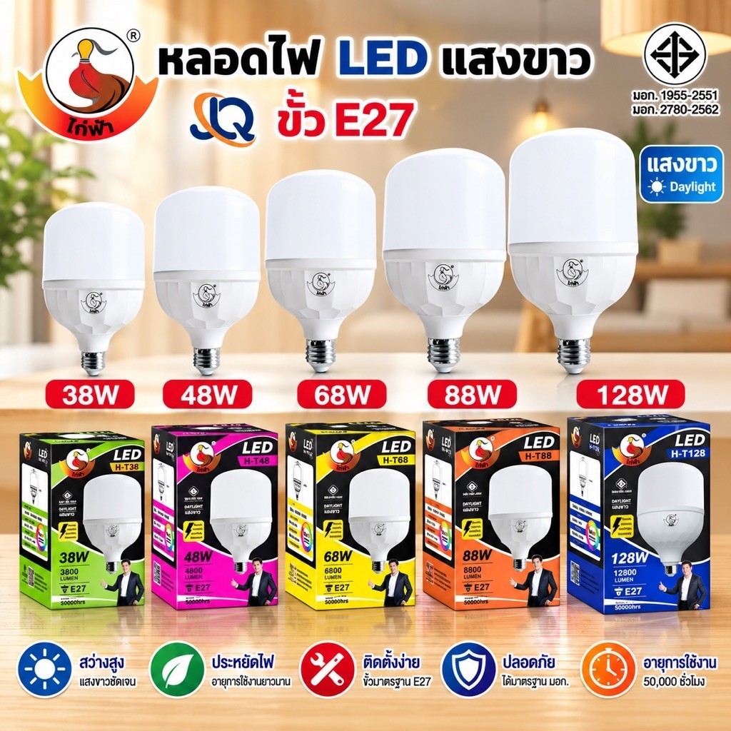 หลอดไฟ LED Bulb 128W 88W 68W 48W 38W ขั่วหลอด E27