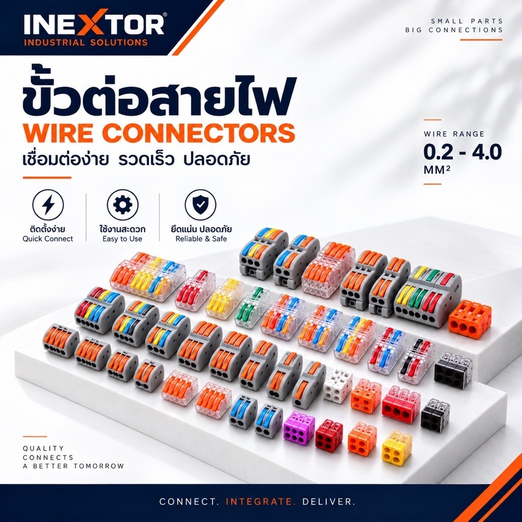 ขั้วต่อสายไฟ wire connectors เชื่อมต่อง่าย  รวดเร็ว ปลอดภัย ( - In - Out )