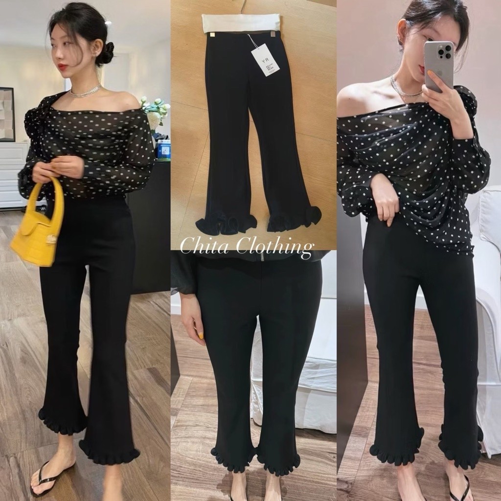 📍พร้อมส่ง📍66385 กางเกงสีดำทรงเข้ารูปช่วงสะโพก แล้วบานปลายเล็กน้อย ช่วยพรางขาให้ดูเรียวยาวขึ้นแบบทันที