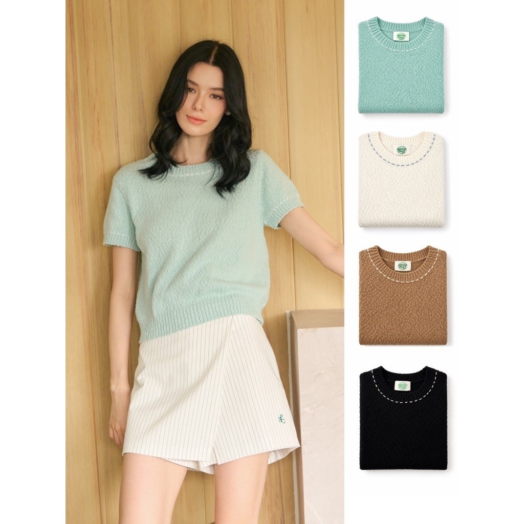 Healthy Planet Club-เสื้อนิตไหมพรมคอกลมแขนสั้น Coco daily knit tee
