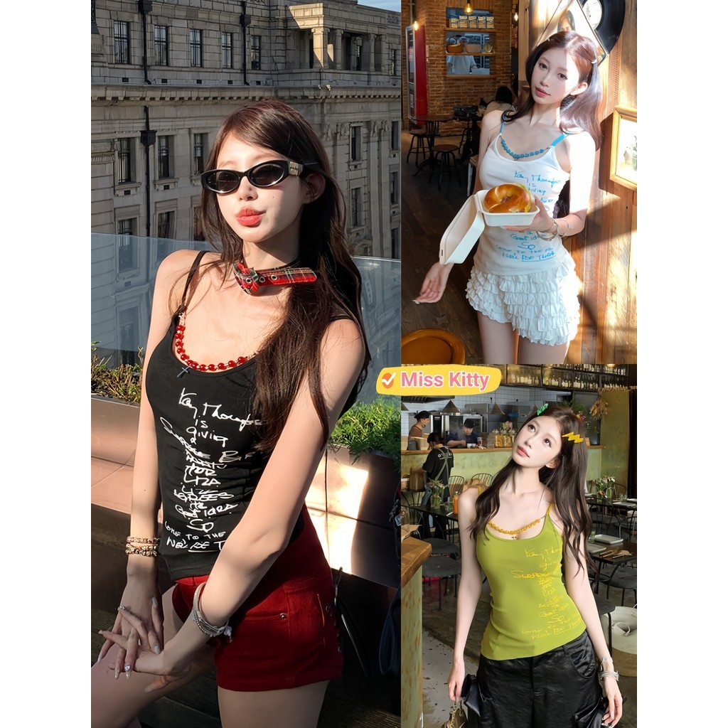 พร้อมส่ง เสื้อสายเดี่ยว สายเดี่ยว มีฟองน้ำ เซ็กซี่ ผ้ายืด สไตล์เกาหลี เปิดไหล่ "FY946"🎀Miss Kitty❤️