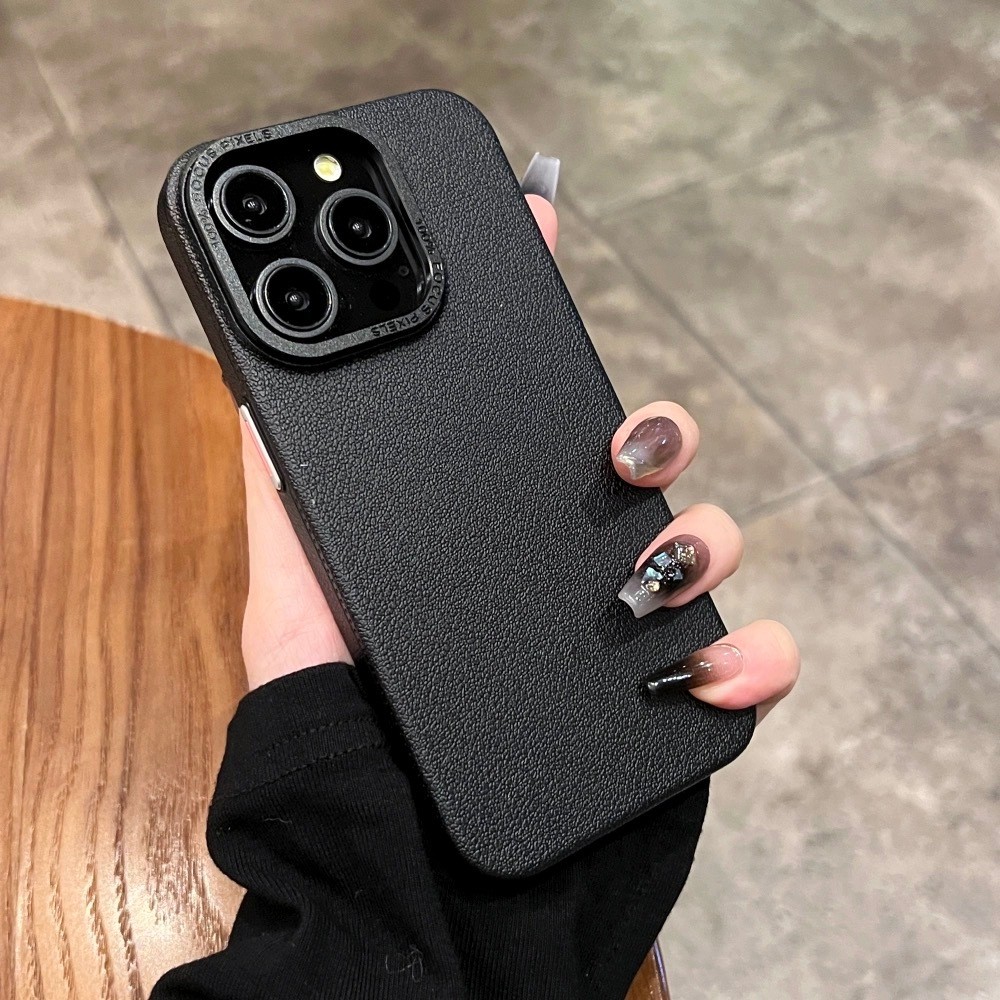 【Ultra-thin/Metal len/Lychee texture PC hard case/Gray】เคส compatible for iphone 12 13 14 15 pro max