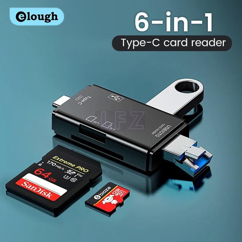 ตัวอ่านการ์ด Elough 6 in 1 OTG Type C ตัวอ่านการ์ด Micro SD แฟลชไดรฟ์ ตัวอ่านการ์ดหน่วยความจำอัจฉริย