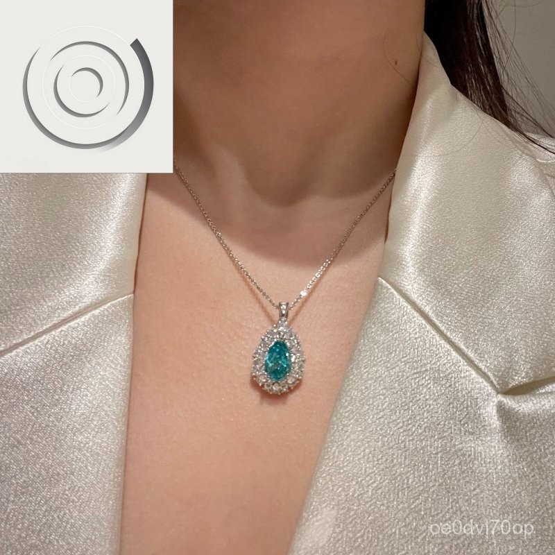 6.2สร้อยคอหรูหราสง่างาม รูปทรงหยดน้ำเพชรคาร์บอนสูงที่เพาะในห้องปฏิบัติการ สีอะควอมารีนพาราอิบา QA12