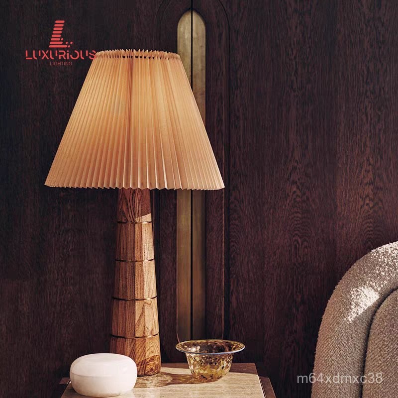 Original Wood Jingji Feng Homestay Solid Wood Vintage Bedside Table Lamp Retro Living Room Sofa Side