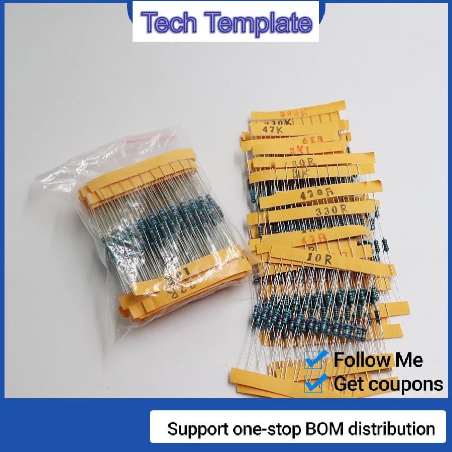 ชุดตัวต้านทานฟิล์มโลหะ 1% 10 -1M โอห์ม 1/4w 30 Values