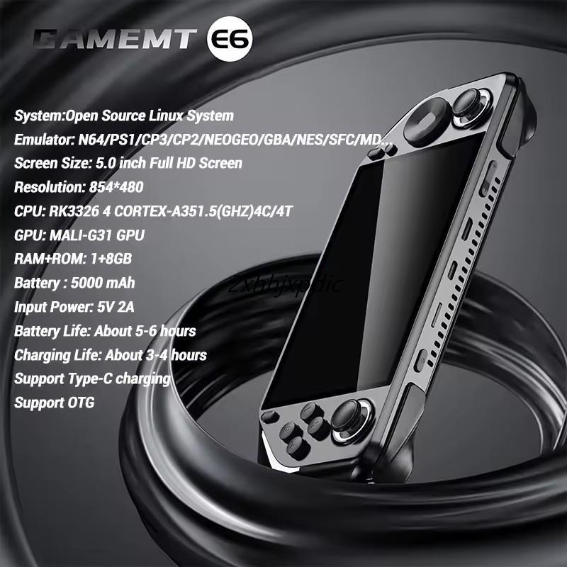 คอนโซลเกม GAMEMT E6 หน้าจอ IPS ขนาด 5 นิ้ว ระบบปฏิบัติการ Linux รองรับจอยสติ๊ก เกม PSP PS1 คอนโซลมือ