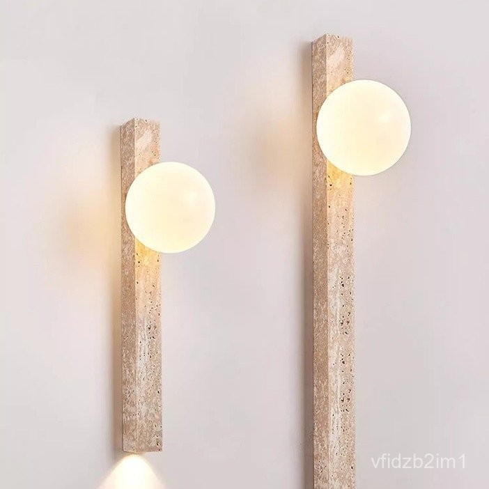 Yellow Travertine Long Strip Wall Lamp Vintage Creative Staircase Bedroom Bedside Lamp Wabi-Sabi Cream Style Atmosphere