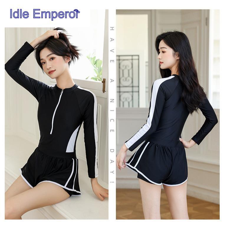 (37.5-62.5กิโลกรัม) ผู้หญิงชิ้นเดียวสลิมมิ่งแขนยาวปกท้องครีมกันแดดชุดว่ายน้ํา มม777