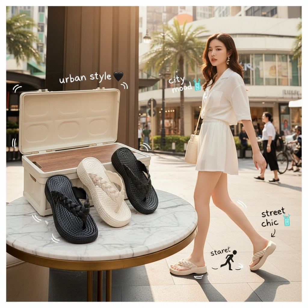 ꕥCatalog shoesꕥ รองเท้าแตะหูหนีบลายเปีย ส้นหนา พื้นแต่งลายเกลียวเชือก 3 สี (32)