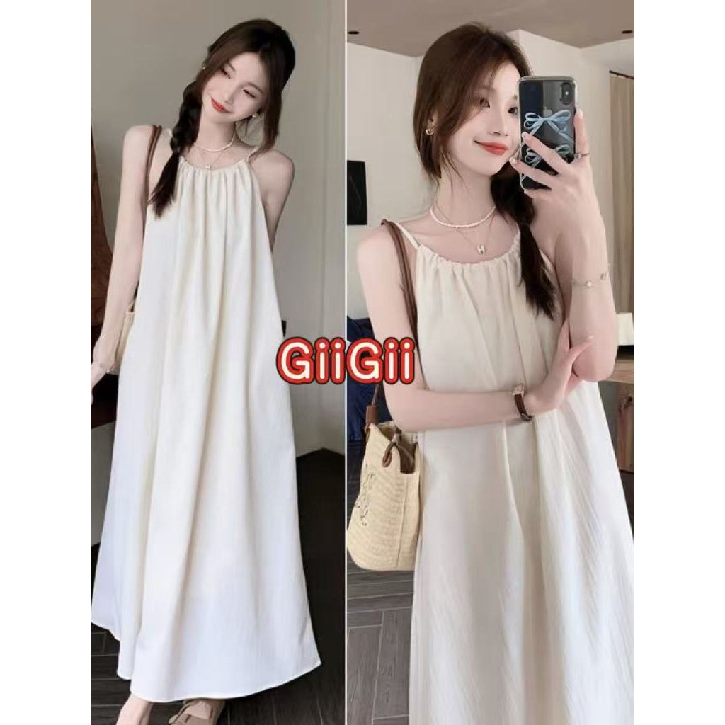 พร้อมส่ง✨ชุดเดรสยาว เดรสแขนกุด เนื้อผ้าใส่สบาย ชุดเที่ยวทะเล เดรสทรงหลวม  เดรสคอกลม GiiGii