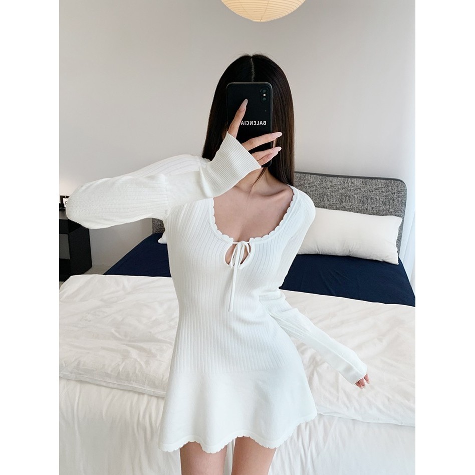 ⚡Betty long sleeve dress⚡ เดรสไหมพรม สั้น แขนยาว สไตล์ฝรั่ง _Gioia.991  ( #gii550 )