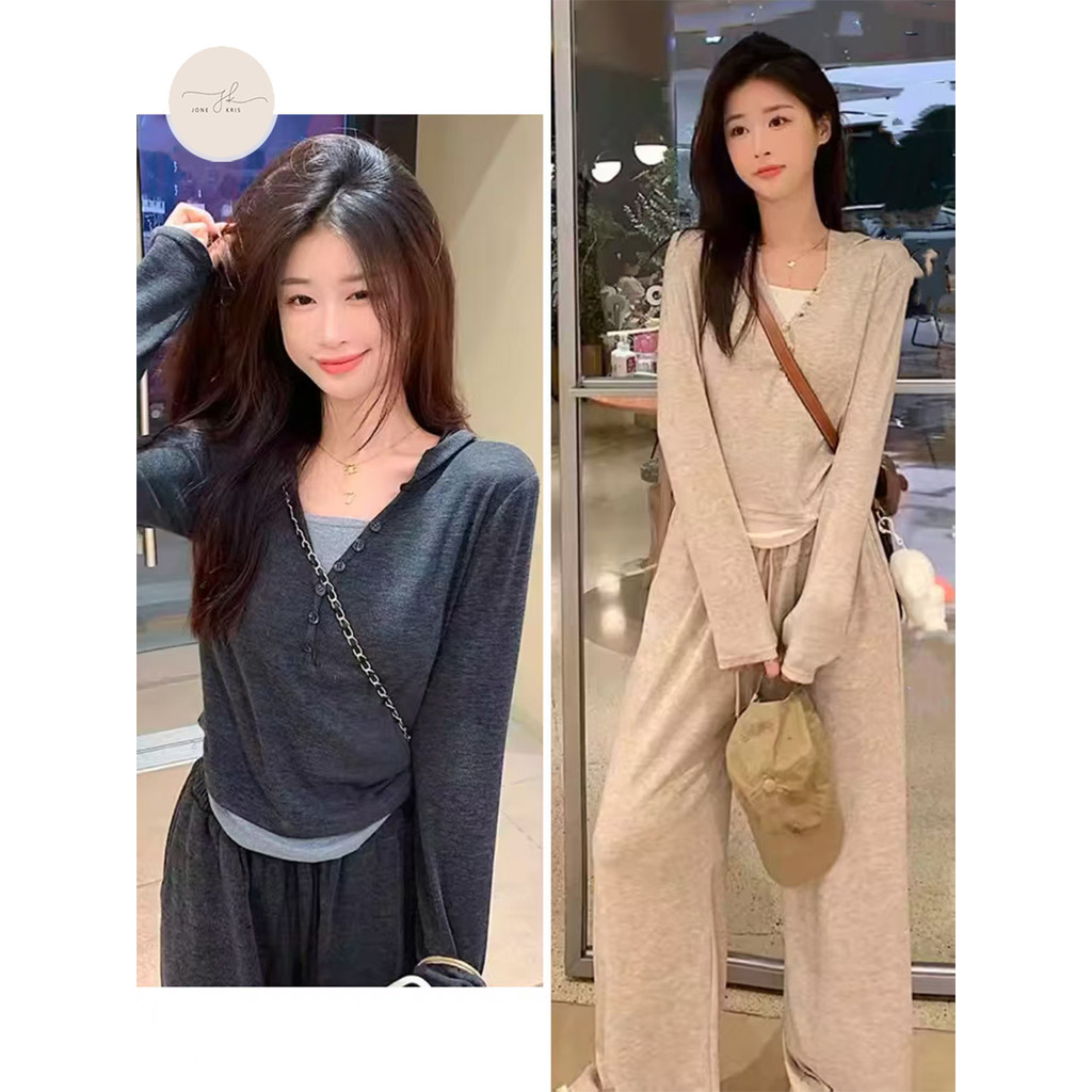 ชุดเซ็ตเสื้อฮู้ด + กางเกงขาบาน สุดชิค