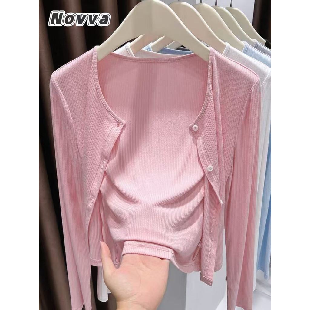 ส่งไวจากไทย คาร์ดิแกน คอกลม 4สี เสื้อแขนยาว เสื้อคลุมคาร์ดิแกนเกาหลี 🎀Novva