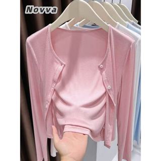 ส่งไวจากไทย คาร์ดิแกน คอกลม 4สี เสื้อแขนยาว เสื้อคลุมคาร์ดิแ…