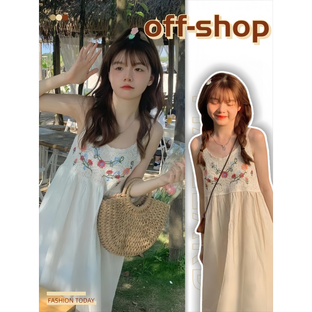 OFF SHOP 🥻พร้อมส่ง🥻【สายเดี่ยวกระโปรงยาวสไตล์โบฮีเมี่ยน】ชุดสไตล์หญิงสาวบุคลิกดี เดรสสายเดี่ยวไปทะเลสวยๆ "CX00767