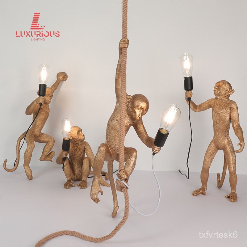 Creative Monkey Pendant Light Luxury Children's Room Lamp Vintage Industrial Style Animal Resin Livi